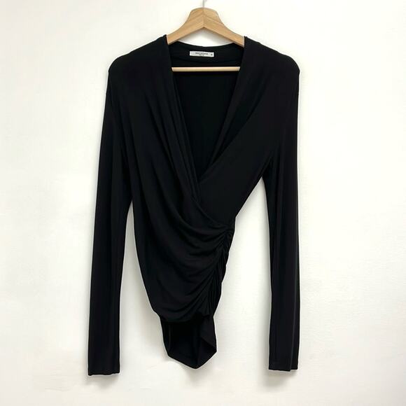 MM LaFleur Fey Faux Wrap Ruched Surplice V-Neck Knit Top Minimalist Classic XS - Picture 1 of 8